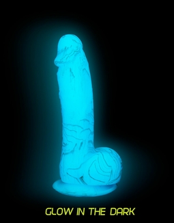 Светящийся в темноте фаллоимитатор ADDICTION - LUKE - 7.5" - BLUE G.I.D. /W PB, 19 см, силикон, numer zdjęcia 5