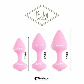 Набор силиконовых анальных пробок FeelzToys - Bibi Butt Plug Set 3 pcs Pink, фото №3