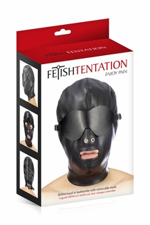 Капюшон для БДСМ со съемной маской Fetish Tentation BDSM hood in leatherette with removable mask, numer zdjęcia 4