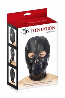 Капюшон с кляпом для БДСМ Fetish Tentation BDSM hood in leatherette with removable gag, фото №4