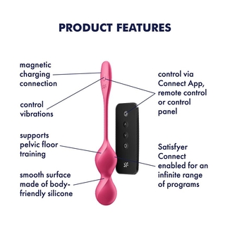 Вагинальные смарт-шарики с вибрацией Satisfyer Love Birds 2 Connect App Red, 86 г, пульт ДУ, numer zdjęcia 4