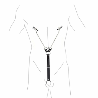 Зажимы для сосков с фиксацией на пенисе Art of Sex – Nipple Clamps for Men, экокожа, фото №4