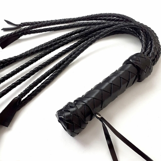 Флоггер Кошка, 9 плетенных хвостов по 50 см, цвет черный, numer zdjęcia 4