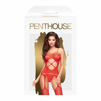 Бодистокинг с вырезом на животике Penthouse - Hot Nightfall Red XL, фото №4