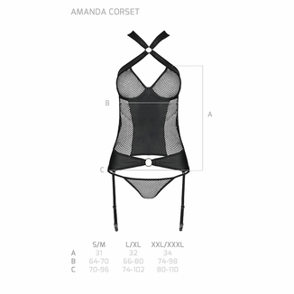 Сетчатый комплект корсет с халтером, съемные подвязки и трусики Passion AMANDA CORSET L/XL, black, numer zdjęcia 8