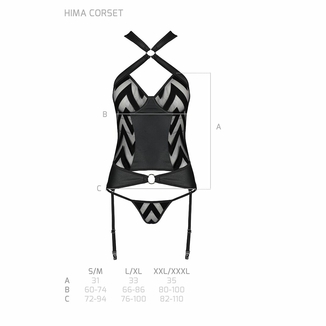 Сетчатый комплект с узором Passion HIMA CORSET L/XL, black, корсет с халтером, подвязки, трусики, photo number 8