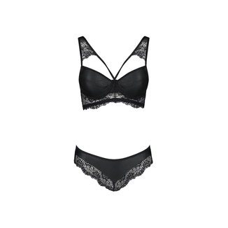 Комплект из эко-кожи с кружевом Passion LOONA SET XXL/XXXL, black, бра и трусики, numer zdjęcia 6