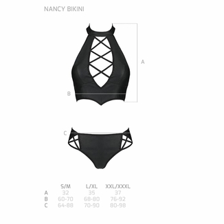 Комплект из эко-кожи Passion NANACY BIKINI L/XL, black, бра и трусики с имитацией шнуровки, numer zdjęcia 8