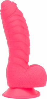 Ребристый фаллоимитатор на присоске ADDICTION — Tom 7″ Dildo With Balls — Pink, вибропуля в подарок, фото №2