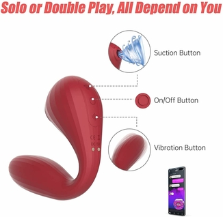 Вакуумный вагинально-клиторальный стимулятор Magic Motion Bobi Red, управление со смартфона, фото №5