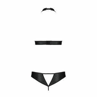 Комплект, открытый топ и трусики из эко-кожи с люверсами Passion MALWIA SET with Open Bra L/XL black, photo number 5