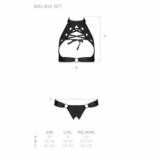 Комплект, открытый топ и трусики из эко-кожи с люверсами Passion MALWIA SET with Open Bra L/XL black, photo number 6