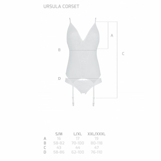 Корсет с пажами, трусики с ажурным декором и открытым шагом Passion URSULA CORSET L/XL, white, фото №6