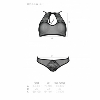 Комплект: бра, трусики с ажурным декором и открытым шагом Passion URSULA SET S/M, black, numer zdjęcia 6