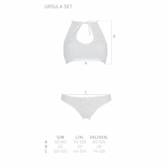 Комплект из бра, трусиков с ажурным декором и открытым шагом Passion URSULA SET S/M, white, фото №6