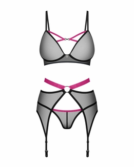 Комплект Obsessive Novenes 3-pcs set, XS/S, прозрачный лиф на косточках, стринги, пояс, фото №5