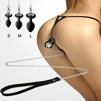Силиконовая анальная пробка Art of Sex Silicone Anal Plug with Leash size S с поводком Black, фото №4