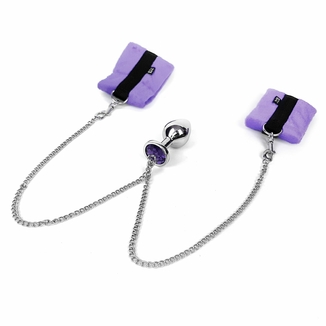 Наручники с металлической анальной пробкой Art of Sex Handcuffs with Metal Anal Plug size M Purple, photo number 4