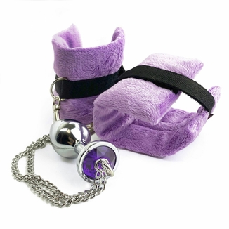 Наручники с металлической анальной пробкой Art of Sex Handcuffs with Metal Anal Plug size M Purple, photo number 6