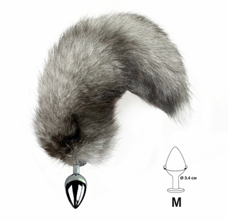 Металлическая анальная пробка с хвостом из натурального меха Art of Sex size M Artctic fox, фото №3