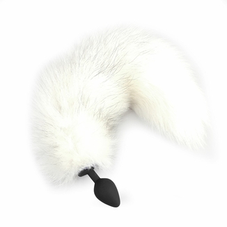 Силиконовая анальная пробка с хвостом из натурального меха Art of Sex size M White fox, фото №2