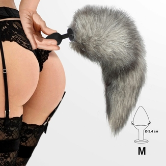 Силиконовая анальная пробка с хвостом из натурального меха Art of Sex size M Artctic fox, фото №5