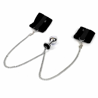 Наручники с металлической анальной пробкой Art of Sex Handcuffs with Metal Anal Plug  size M Black, photo number 4