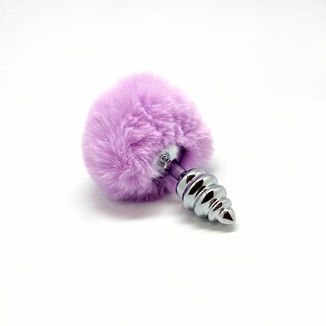 Металлическая анальная пробка Кроличий хвостик Alive Fluffy Twist Plug S Purple, диаметр 2,9 см, фото №4