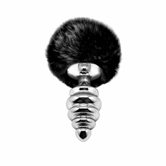 Металлическая анальная пробка Кроличий хвостик Alive Fluffy Twist Plug L Black, диаметр 3,8 см, фото №2