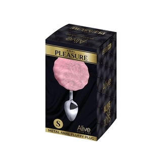 Металлическая анальная пробка Кроличий хвостик Alive Fluffy Plug S Pink, диаметр 2,8 см, numer zdjęcia 3