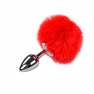 Металлическая анальная пробка Кроличий хвостик Alive Fluffy Plug S Red, диаметр 2,8 см, numer zdjęcia 2