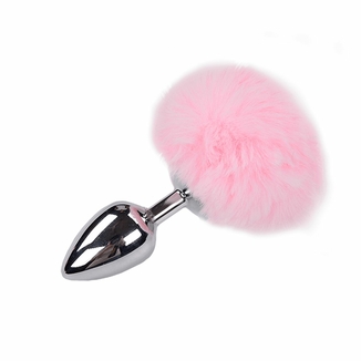 Металлическая анальная пробка Кроличий хвостик Alive Fluffy Plug L Pink, диаметр 3,9 см, numer zdjęcia 2