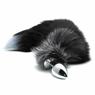 Металлическая анальная пробка Лисий хвост Alive Black And White Fox Tail L, диаметр 3,9 см, фото №2