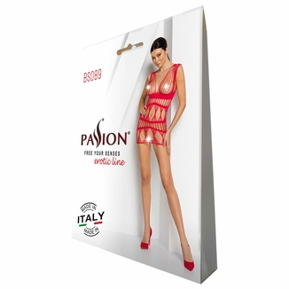 Бодистокинг-платье Passion BS089 red, мини, плетение в виде паутины, numer zdjęcia 7