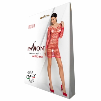 Бодистокинг-платье с глубоким воротом Passion BS093 red, длинные рукава, numer zdjęcia 5