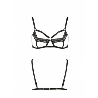 Бюстгальтер-стрепы с кружевом Passion Exclusive SOLON BRA XXL/XXXL, black, трусики в комплекте, фото №6