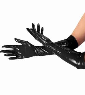 Глянцевые виниловые перчатки Art of Sex - Lora, размер М, цвет Черный, фото №3