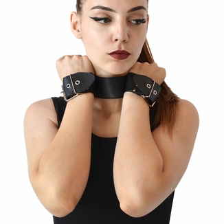 Ошейник с наручниками из натуральной кожи Art of Sex - Bondage Collar with Handcuffs, photo number 3