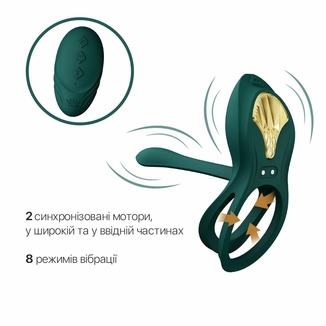 Смарт-эрекционное кольцо Zalo - BAYEK Turquoise Green, двойное с вводимой частью, пульт ДУ, numer zdjęcia 5