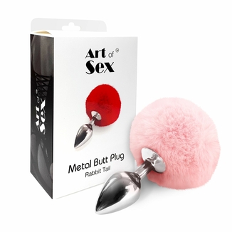Металлическая анальная пробка М Art of Sex - Metal Butt plug Rabbit Tail, Нежно-розовый, photo number 4