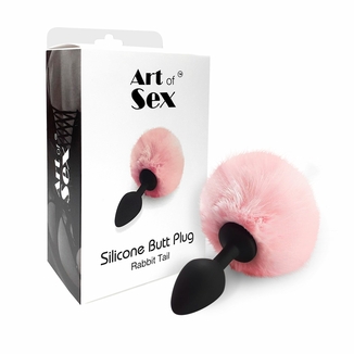 Силиконовая анальная пробка М Art of Sex - Silicone Bunny Tails Butt plug Pink, диаметр 3,5 см, фото №4