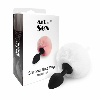 Силиконовая анальная пробка М Art of Sex - Silicone Bunny Tails Butt plug White, диаметр 3,5 см, фото №4