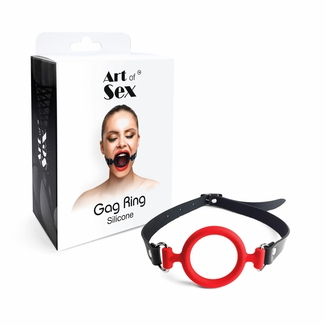 Кляп-расширитель силиконовое кольцо Art of Sex – Gag ring, красный, натуральная кожа, фото №4