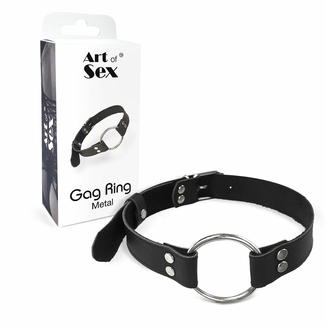 Кляп металлическое кольцо на ремнях Art of Sex – Gag Ring Metal, черный, натуральная кожа, photo number 4