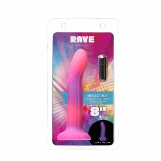 Светящийся в темноте фаллоимитатор ADDICTION Rave 8″ Glow in the Dark Dildo Pink Purple, 20,3 см, numer zdjęcia 9