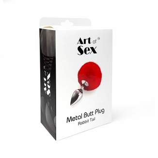Металлическая анальная пробка М Art of Sex - Metal Butt plug Rabbit Tail, Красный, photo number 5