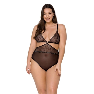 Боди Passion AMBERLY BODY 6XL/7XL black, ассиметричный крой, кружевной лиф, золотая нить, photo number 2