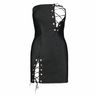 Мини-платье из экокожи Passion CELINE CHEMISE 4XL/5XL, black, шнуровка, трусики в комплекте, photo number 4