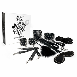 Набор Art of Sex - Spikes BDSM Set Leather, 10 предметов, натуральная кожа, черный, photo number 5