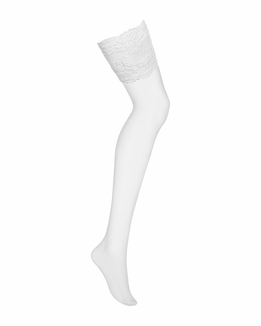 Чулки под пояс с широким кружевом Obsessive 810-STO-2 stockings L/XL, белые, фото №4